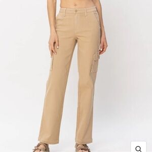Judy Blue Mid Rise Khaki Cargo Straight Leg Jeans Size 13/31